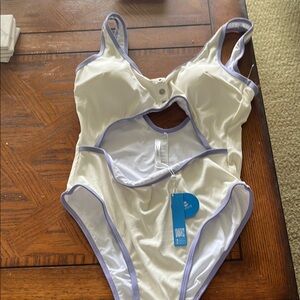 Cupshe Purple and White CUT OUT One Piece Swimsuit with Adjustable Straps